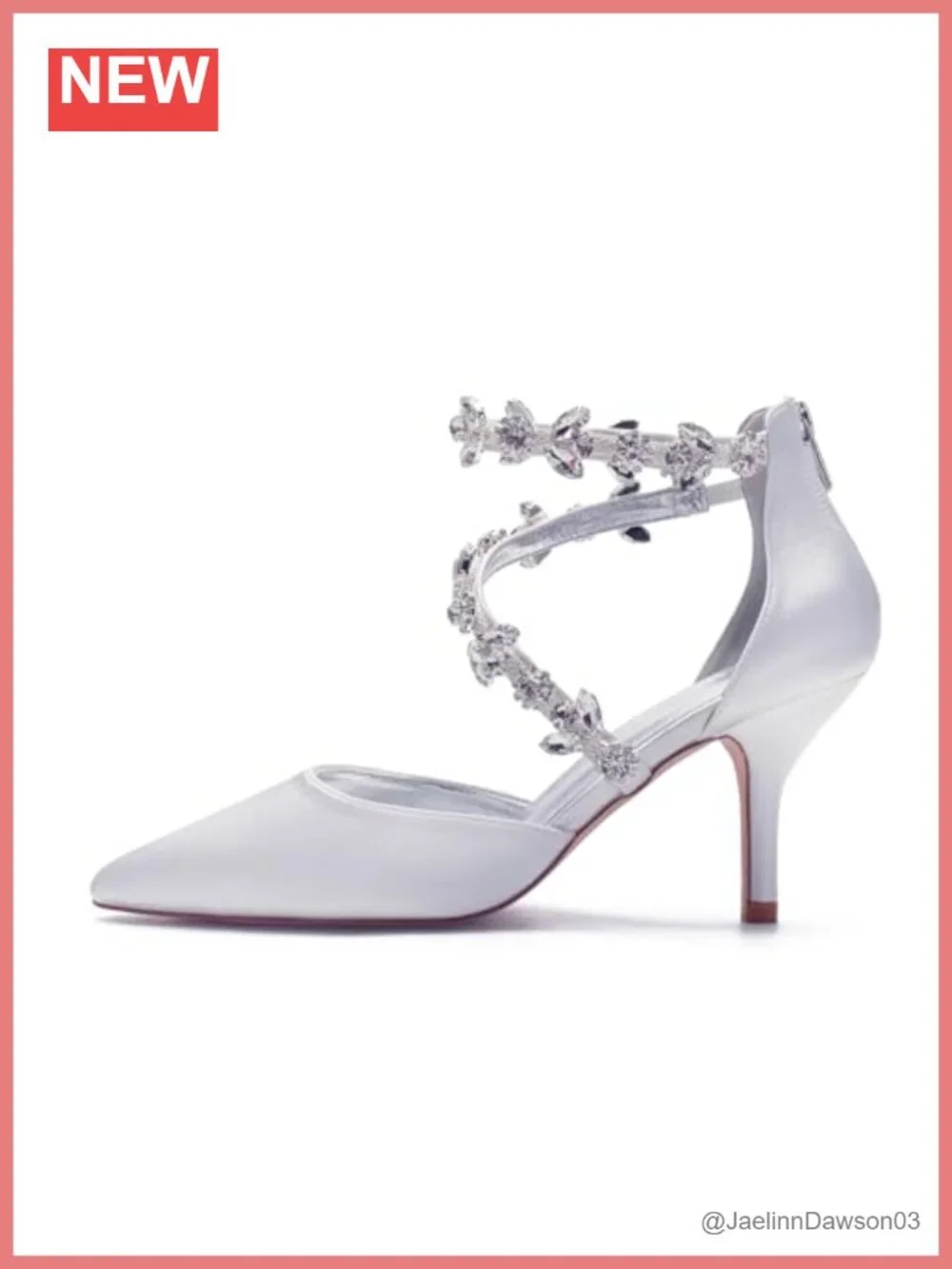 Women's Pointed Toe High Heel Pumps Rhinestones Satin Ankle Strap Wedding